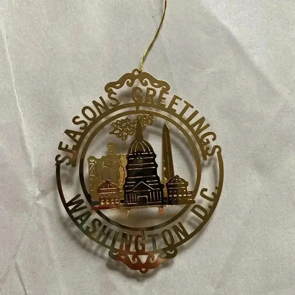 Christmas Seasons‎ Greetings Washington DC Cut Out Gold Finish Brass Ornament